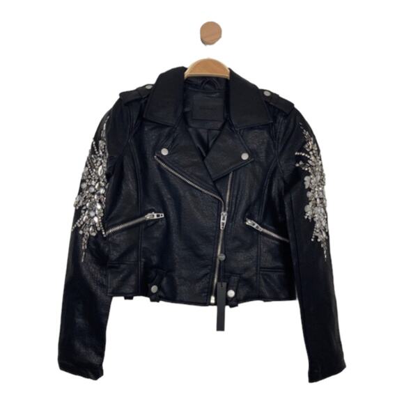 Blank NYC Jackets & Blazers - BLANK NYC WOMENS BLACK LONG SLEEVES EMBELLISHED BIKER SIZE XS